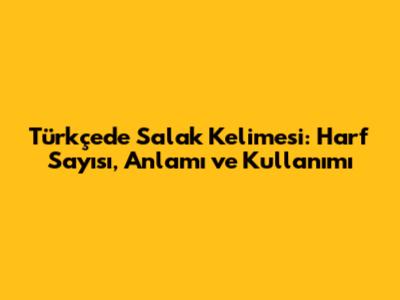 Türkçe'de Salak Kelimesi: Harf Sayısı, Anlamı ve Kullanımı